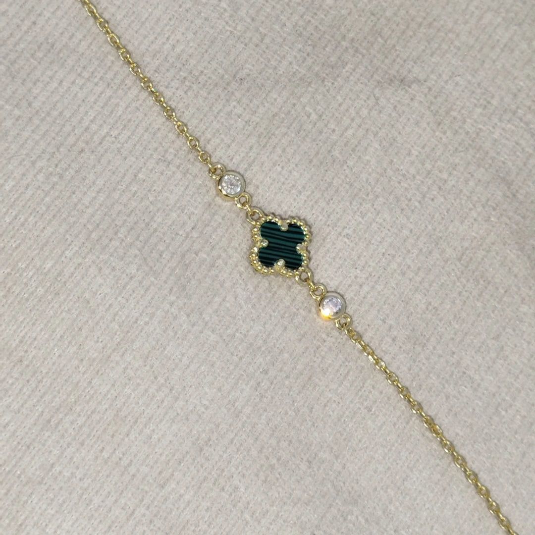 Van Cleef One Leaf Silver 925s Green Bracelet Gold Plated