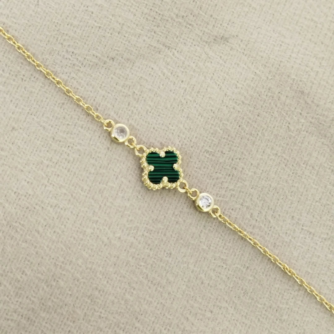 Van Cleef One Leaf Silver 925s Green Bracelet Gold Plated