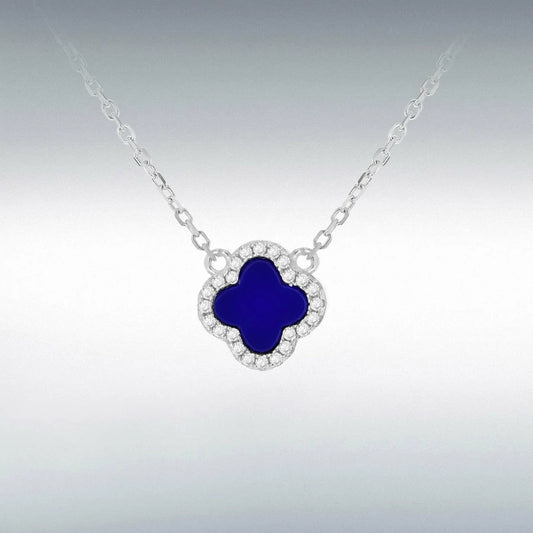 Van Cleef Four Leaf Clover Silver 925s Blue Necklace