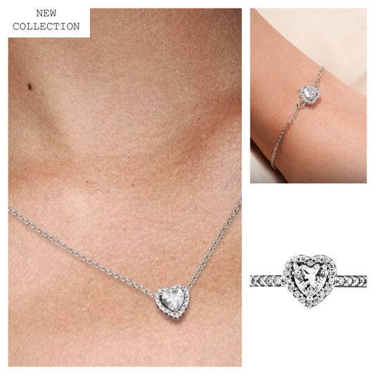 Pandora Heart Set (Necklace + Bracelet + Ring) Transparent Silver 925s