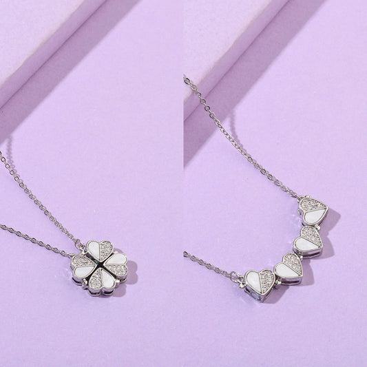 Double Shaped Four Hearts Magnetic Silver s925 Necklace