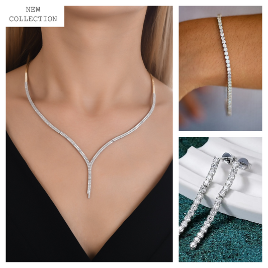 Tennis Set (Necklace + Bracelet + Earrings) Silver 925s