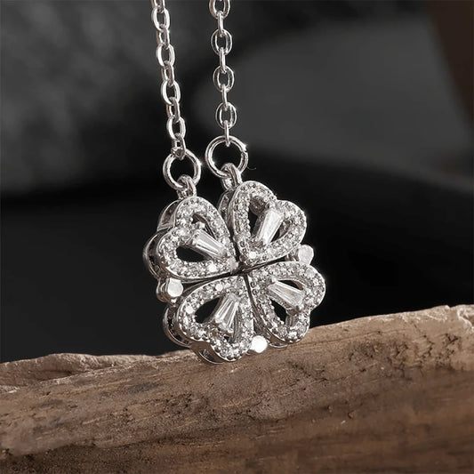 Double Shaped Four Hearts Magnetic Silver s925 Necklace