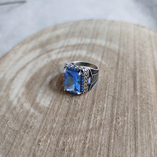 Square Blue Aquamarine Silver 925s Ring
