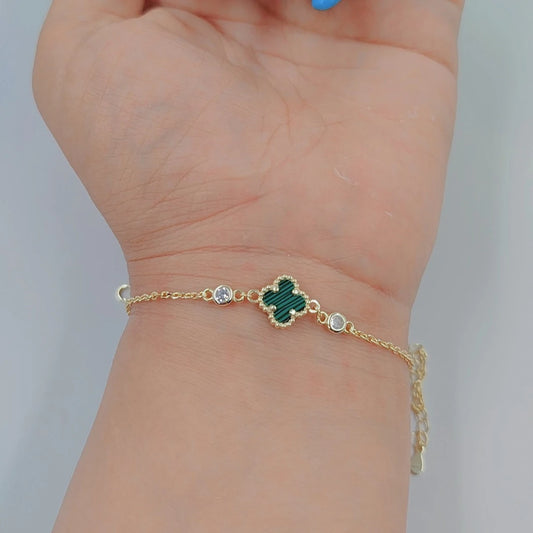 Van Cleef One Leaf Silver 925s Green Bracelet Gold Plated