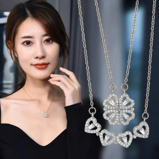 Double Shaped Four Hearts Magnetic Silver s925 Necklace