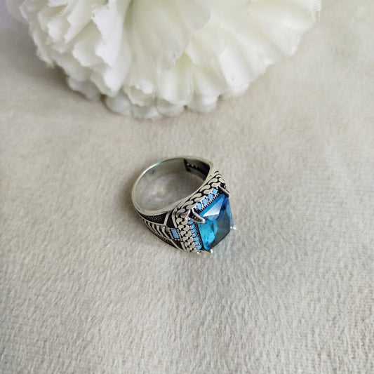 Square Blue Aquamarine Silver 925s Ring