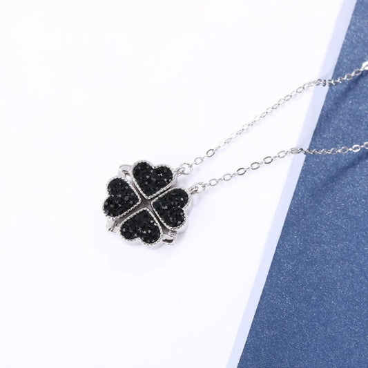 2 Shaped Magnetic Black 4 Hearts Silver 925s Necklace