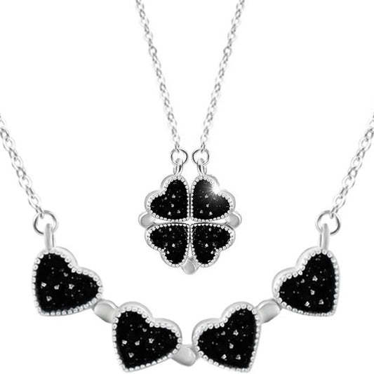 2 Shaped Magnetic Black 4 Hearts Silver 925s Necklace