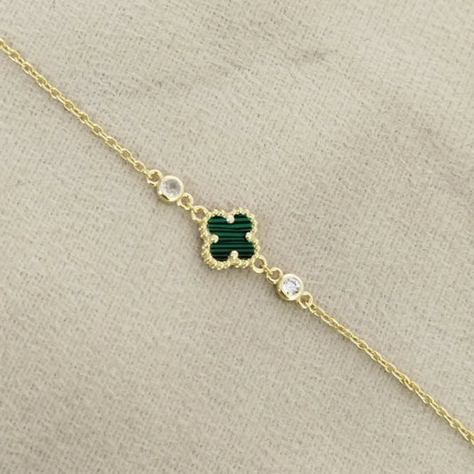 Van Cleef One Leaf Silver 925s Green Bracelet Gold Plated